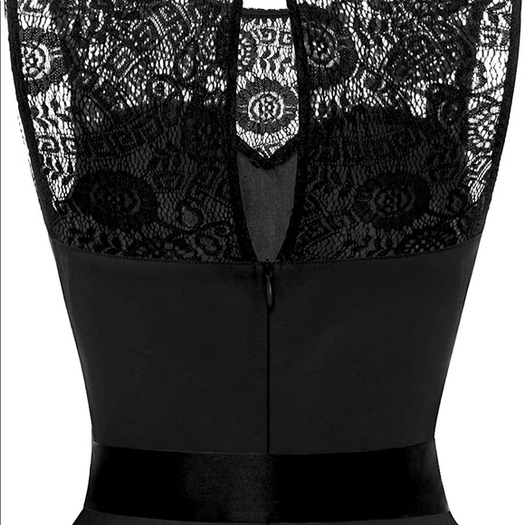 Black lace swing dress with satin belt - Picture 2 of 5